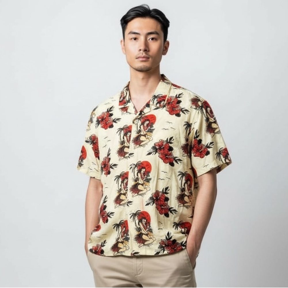 VSTR Tropical Print Button-Up Shirt, Size Large